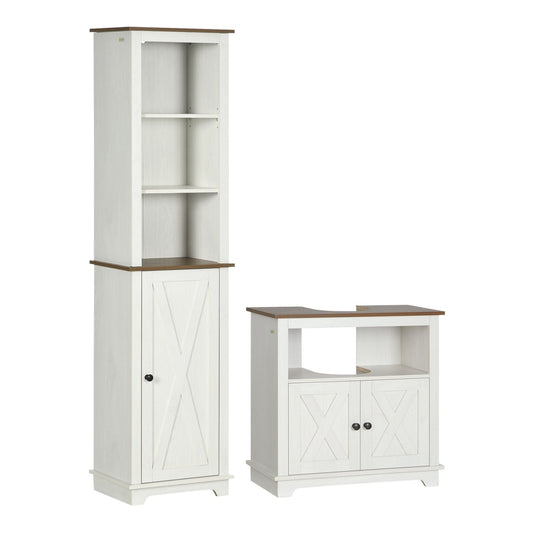 kleankin 2 Piece Bathroom Furniture Set featuring a tall cabinet and an under sink unit