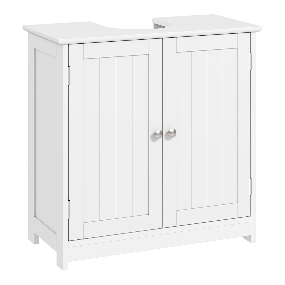 kleankin Under-Sink Storage Cabinet with two doors and silver handles, shown freestanding
