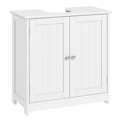 kleankin Under-Sink Storage Cabinet with two doors and silver handles, shown freestanding