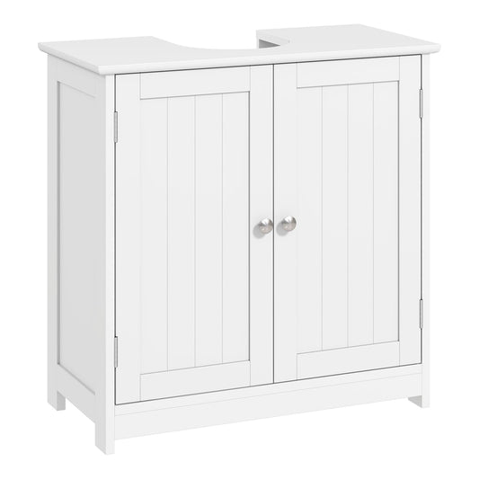 kleankin Under-Sink Storage Cabinet with two doors and silver handles, shown freestanding