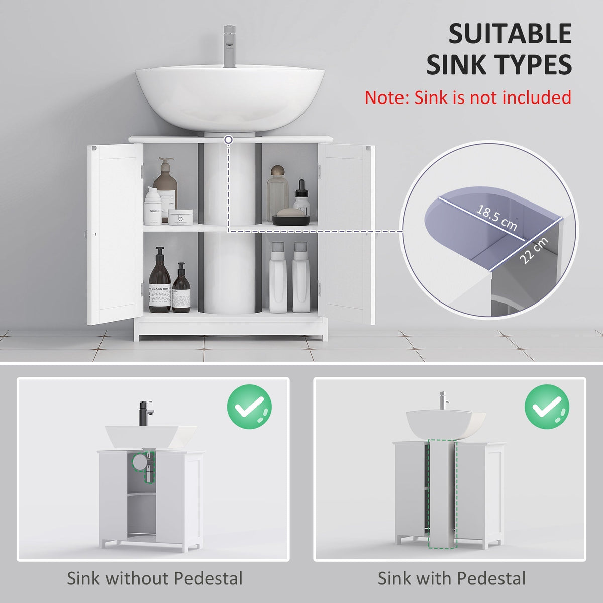 This under-sink storage unit is suitable for basins without a pedestal
