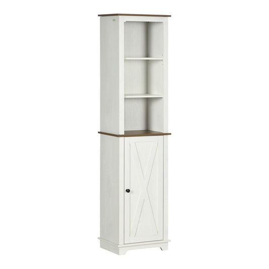 kleankin Bathroom Cabinet, a tall white storage cabinet with a wooden top and a single door