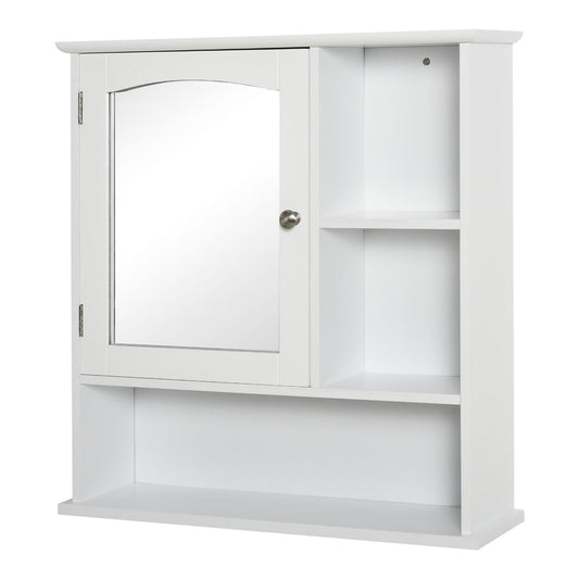 kleankin Bathroom Cabinet, a white wall-mounted storage unit with a mirrored door and open shelves