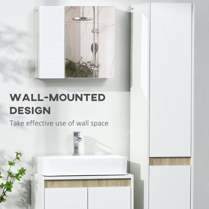 The bathroom mirror displayed on a wall to demonstrate the space saving design