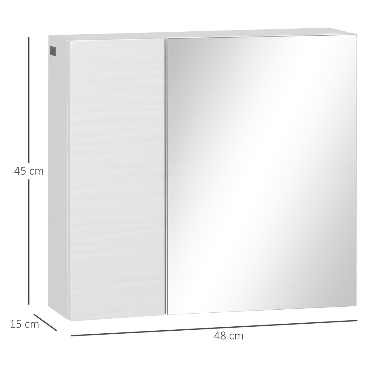 The bathroom mirror showing the height width and depth dimensions on a white background