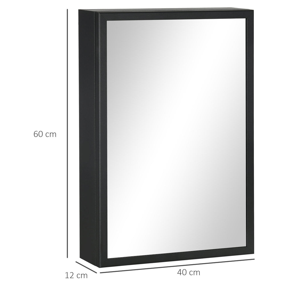 the black bathroom cabinet with mirror showing its dimensions