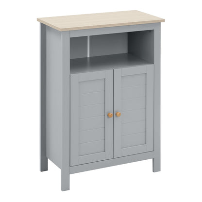 kleankin Bathroom Floor Cabinet with a light wood top and grey double doors