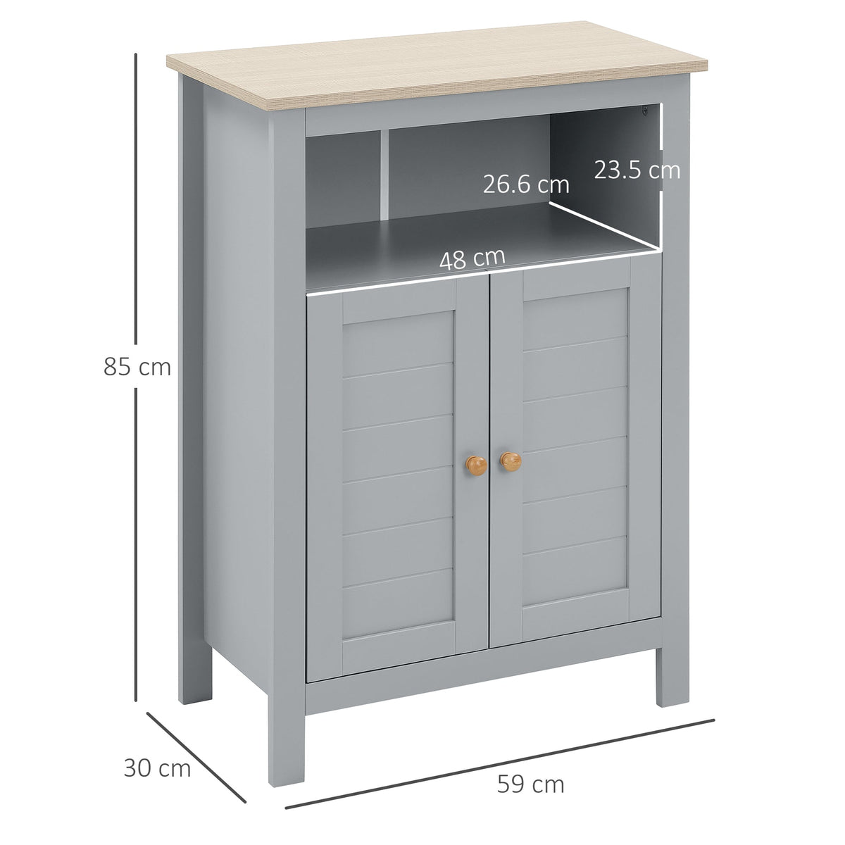 the floor cabinet showing various dimensions with arrows on a white background