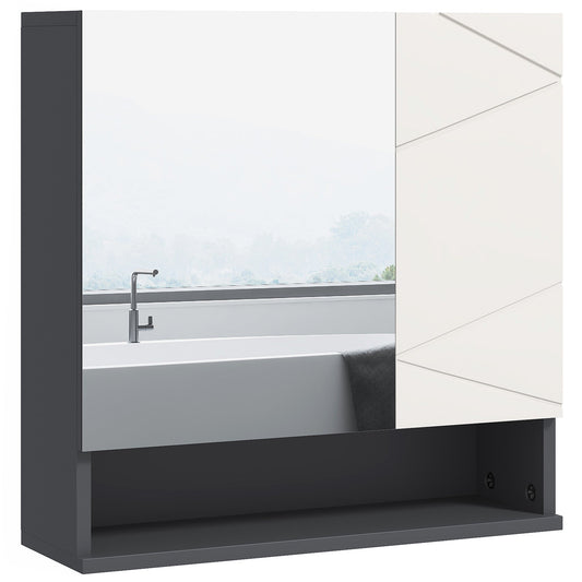 kleankin Bathroom Mirror Cabinet with a mirrored door and a grey front panel with geometric pattern
