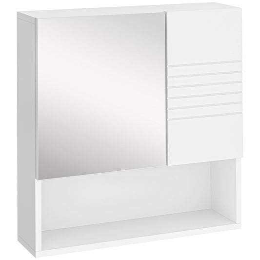 kleankin Bathroom Mirror Cabinet with double door and open shelf below