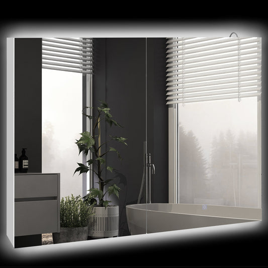 kleankin Bathroom Mirror Cabinet with Light showing a bright glow around the edges