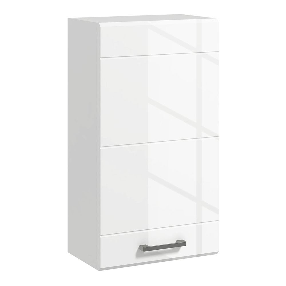kleankin Bathroom Wall Cabinet in white with a high gloss finish and a single metal handle