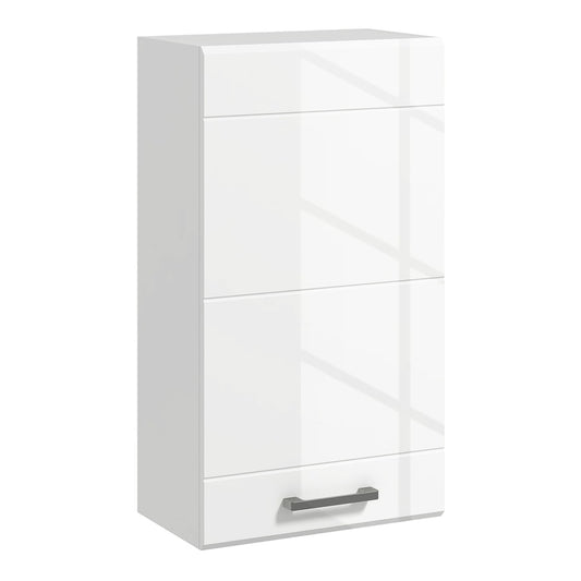kleankin Bathroom Wall Cabinet in white with a high gloss finish and a single metal handle