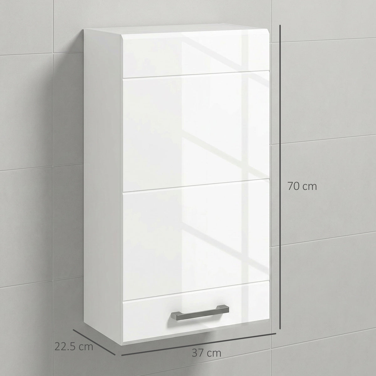 the wall cabinet shown with dimension lines indicating its height, width and depth