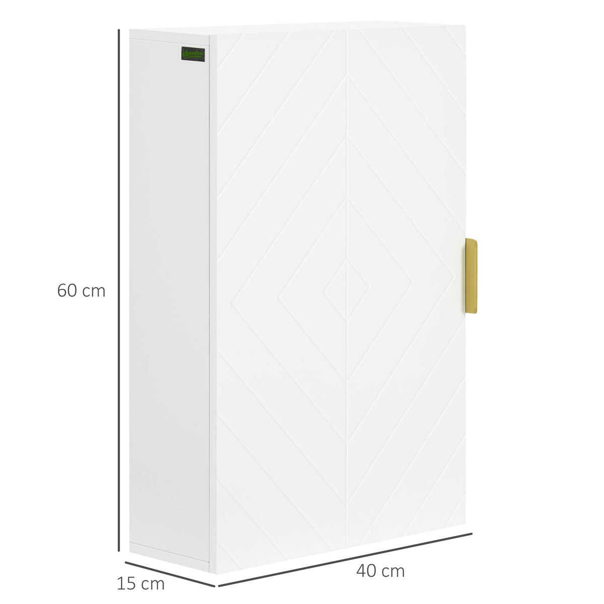 The wall storage unit shown with lines indicating its height, width and depth