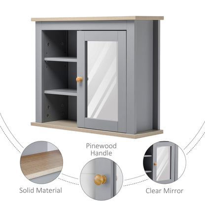 Close up of the bathroom storage cabinet showing materials and mirror