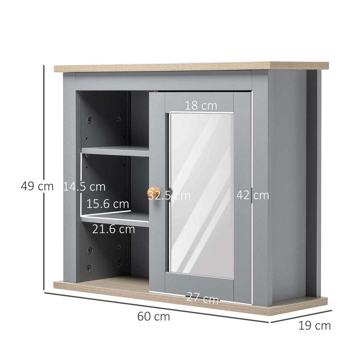 Bathroom wall mirror cabinet with dimensions shown