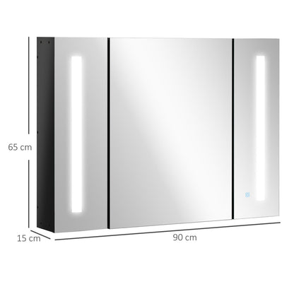 A size diagram showing the dimensions of the wall-mounted bathroom cabinet with mirror