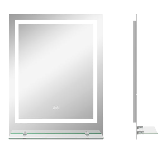 kleankin LED Bathroom Mirror with Lights and Shelf in Clear