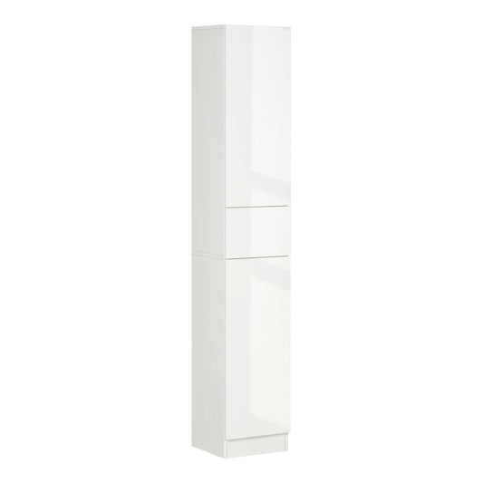 kleankin Luxury Tall Bathroom Cabinet with High Gloss Panel standing against a plain white background