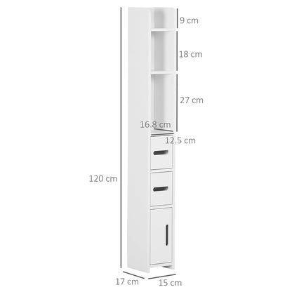 tall bathroom cabinet with dimensions shown for height, width and depth