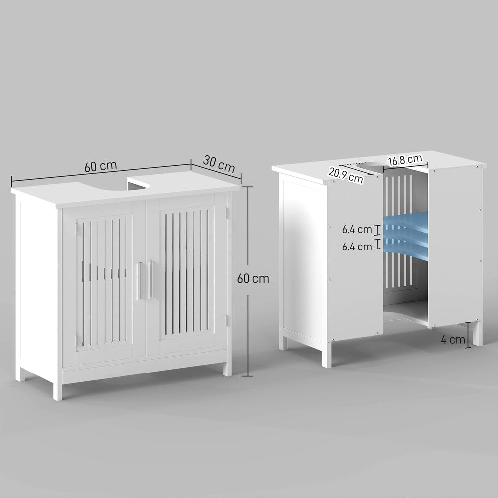 This bathroom cabinet has dimensions shown for width, depth, and height, plus internal measurements