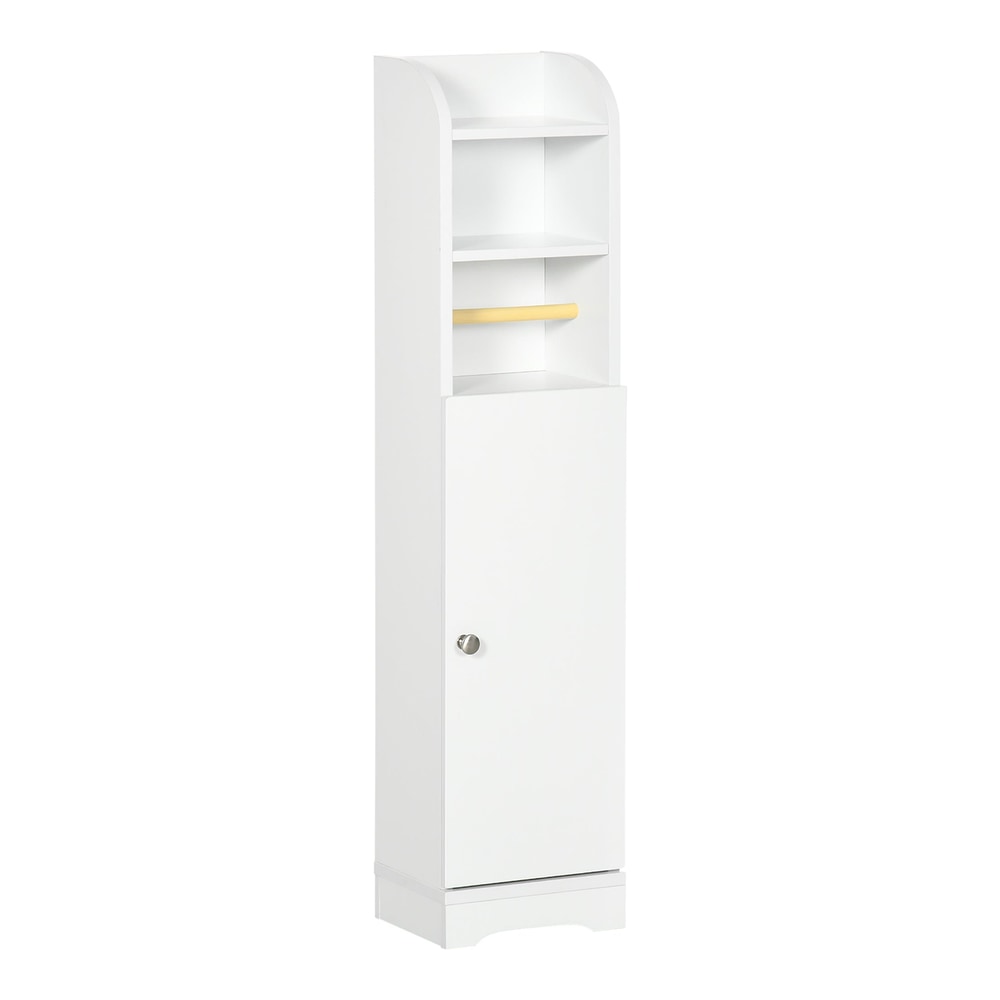kleankin Multi-Storage Narrow Bathroom Cabinet - White, a tall narrow white cabinet with a door and shelves
