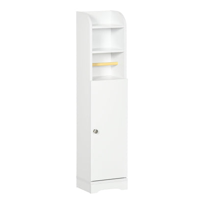 kleankin Multi-Storage Narrow Bathroom Cabinet - White, a tall narrow white cabinet with a door and shelves