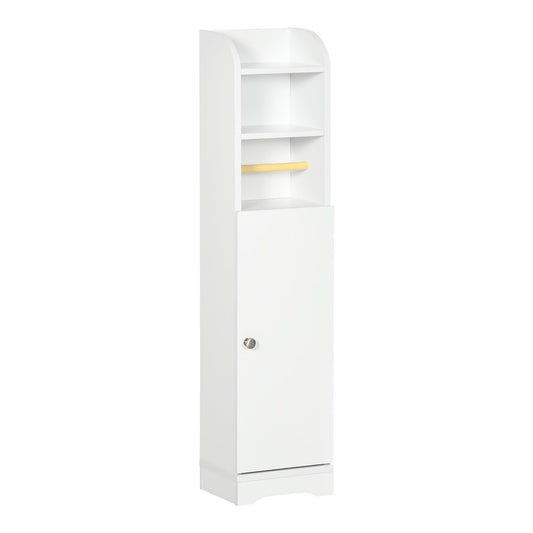 kleankin Multi-Storage Narrow Bathroom Cabinet - White, a tall narrow white cabinet with a door and shelves