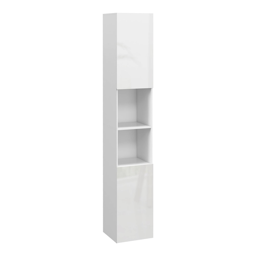 kleankin Multi-Storage Slim Bathroom Cabinet in high gloss white, a tall narrow storage unit with open shelves