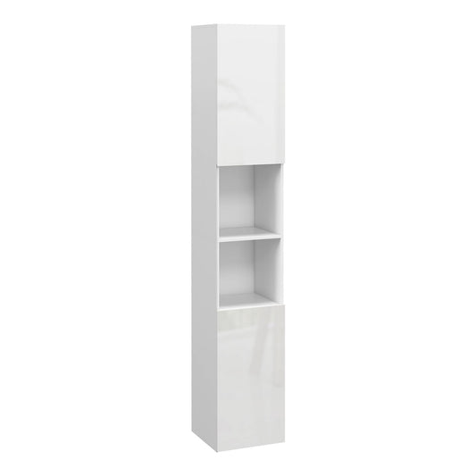 kleankin Multi-Storage Slim Bathroom Cabinet in high gloss white, a tall narrow storage unit with open shelves