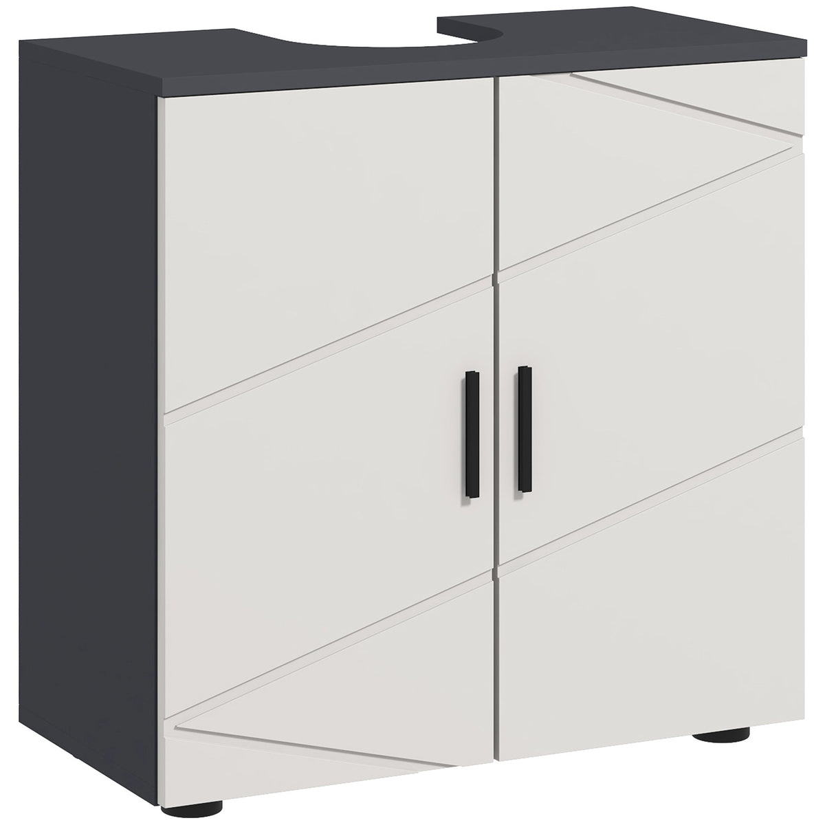 kleankin Pedestal Sink Bathroom Cabinet with two doors and geometric pattern on the front