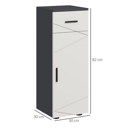 The narrow bathroom storage cabinet with dimensions indicated