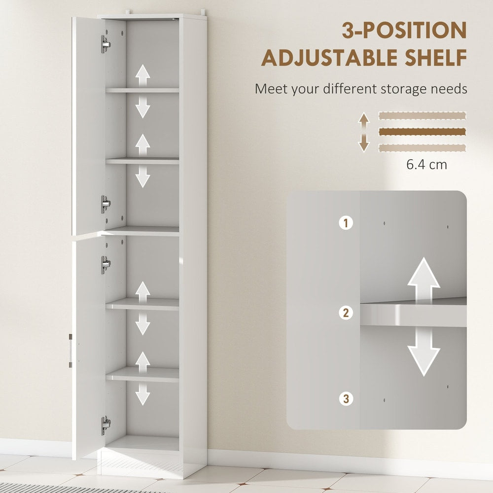 the tall bathroom cabinet with mirror and adjustable shelf showing the adjustable shelf positions