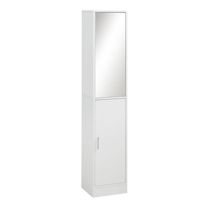 kleankin Tall Bathroom Cabinet with Mirror and Adjustable Shelf in white, a tall narrow storage unit with a mirrored door