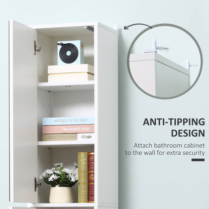 close up of the anti-tipping safety device attached to the top of the white bathroom cabinet