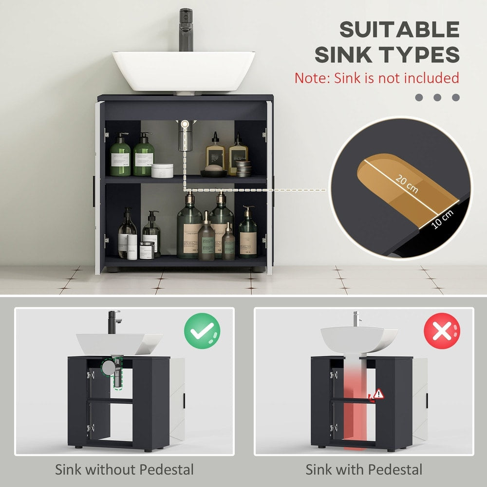 Diagram showing the under sink storage cupboard is suitable for basins without a pedestal