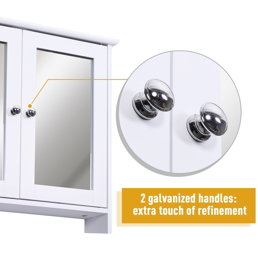 close-up of the two silver handles on the mirrored doors of the bathroom cabinet