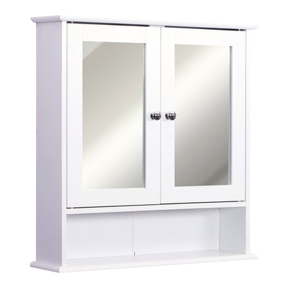 kleankin Wall-mounted Bathroom Cabinet Mirror with two mirrored doors and an open shelf below