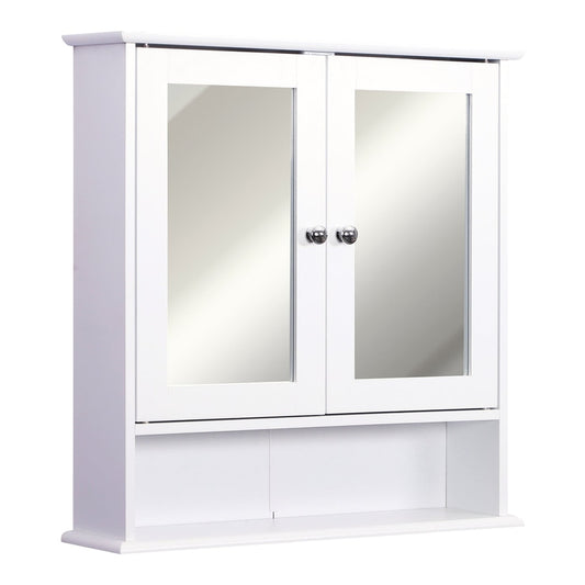 kleankin Wall-mounted Bathroom Cabinet Mirror with two mirrored doors and an open shelf below