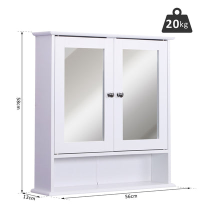 the white bathroom cabinet mirror with dimensions indicated
