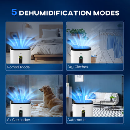 HOMCOM 6500mL Portable Dehumidifier with Air Purifier Filter in White