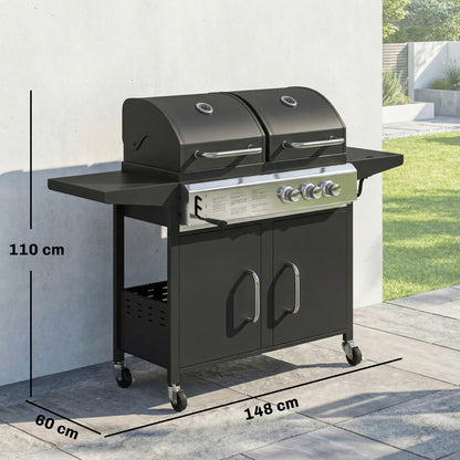 Outsunny 2+1 Burner Hybrid Dual Fuel BBQ Gas Grill in Black