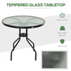 Outsunny 80 cm Round Garden Dining Table with Parasol Hole for 4, Outdoor Coffee Bistro End Side Table with Tempered Glass Top and Steel Frame for Patio, Porch, Black