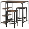 HOMCOM Industrial Bar Height Dining Table Set With 2 Stools & Side Shelf, 3 Pieces Coffee Table for Dining Room, Kitchen, Dinette