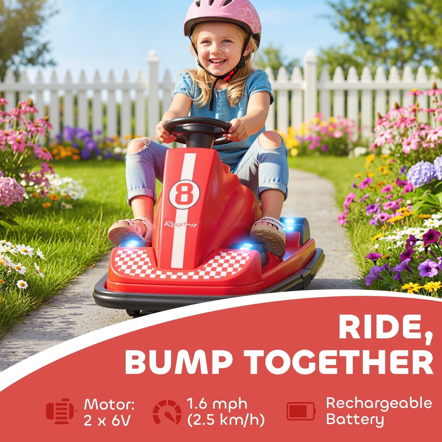 AIYAPLAY Kids Bumper Car, 360 degrees Rotation Spin Electric Walzer Car with LED Lights, Music for Ages 3-8 Years Old, Red