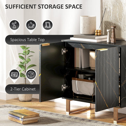 HOMCOM Sideboard, Accent Cabinet with Marble Effect, Adjustable Shelf, Fluted Doors and Drawers, Black