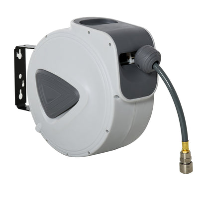 DURHAND Retractable Air Hose Reel, Wall Mount Auto Rewind Hose- Reel, 15m+ 140cm Diameter 3/ 8" 9.5mm, Connector 1/ 4" BSP, Grey