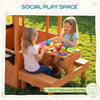 AIYAPLAY Wooden Playhouse Playhouse for Kids with Table, Benches, Sink Table, Windows, Flowerpot Holders, for Ages 3-8, Brown