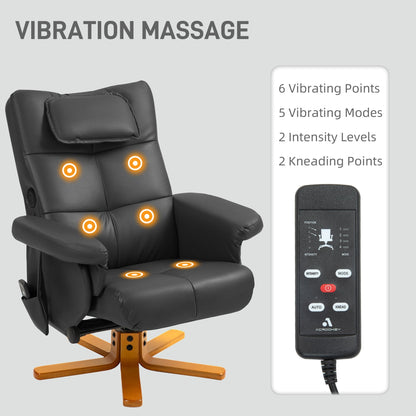 كرسي استرخاء للتدليك من الجلد الصناعي من HOMCOM، مع مسند تخزين - أسود